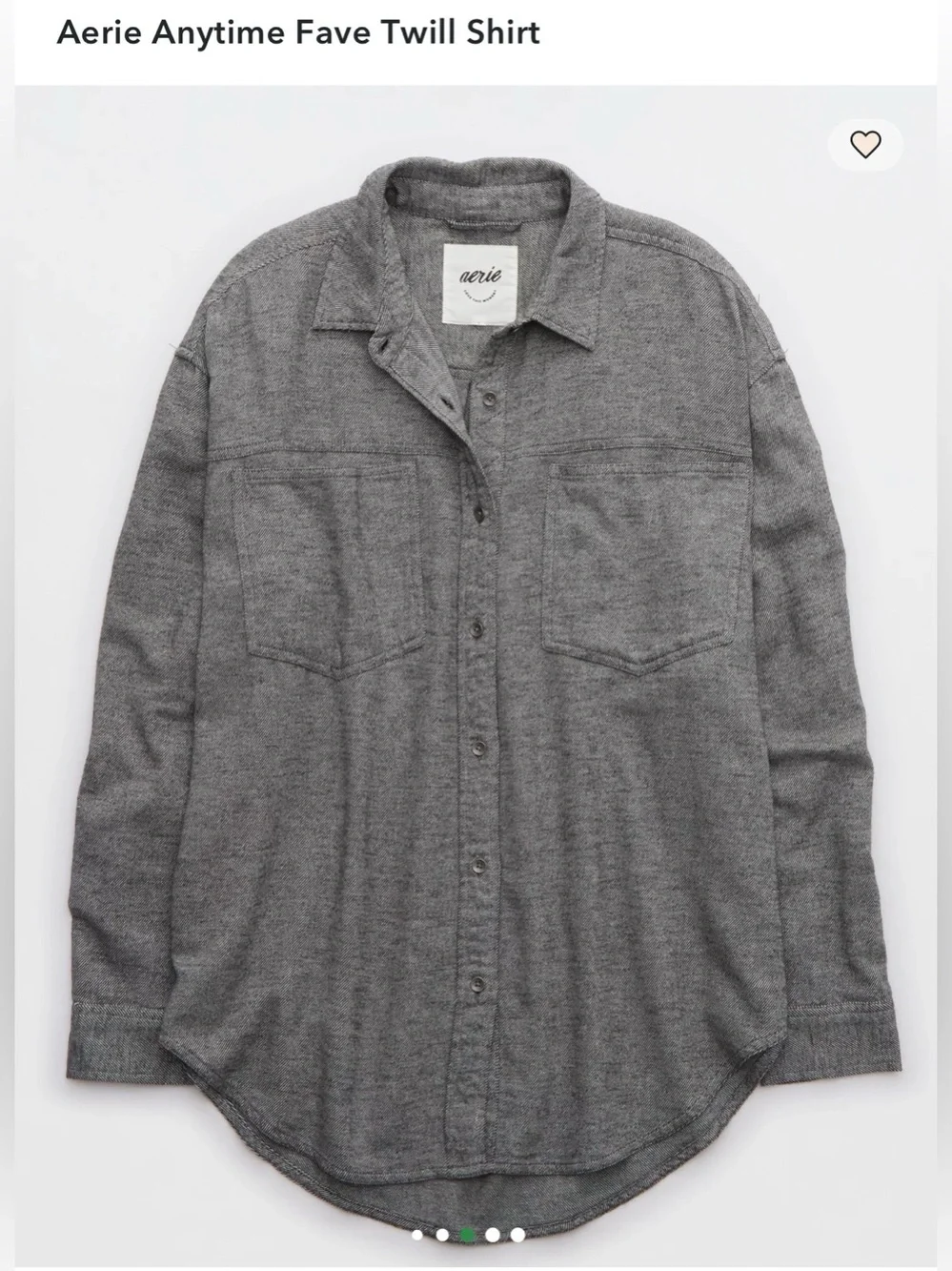 Aerie Anytime Fave Twill Cotton Shirt Smocked Gray , M